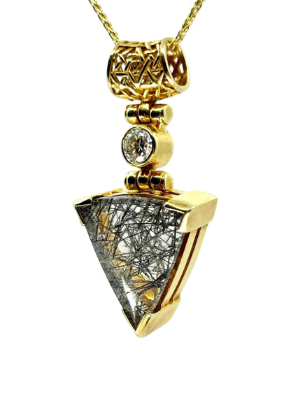 Black Tourmaline Rutilated Quartz + Moissanite Vibrational Gemstone Pendant