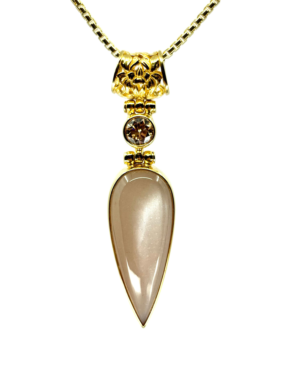 Fine Peach Moonstone + Champagne Moissanite Vibrational Gemstone Pendant