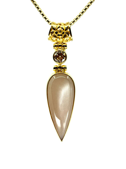 Fine Peach Moonstone + Champagne Moissanite Vibrational Gemstone Pendant