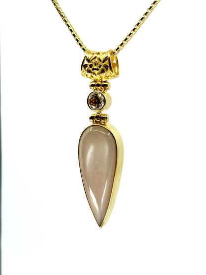 Fine Peach Moonstone + Champagne Moissanite Vibrational Gemstone Pendant