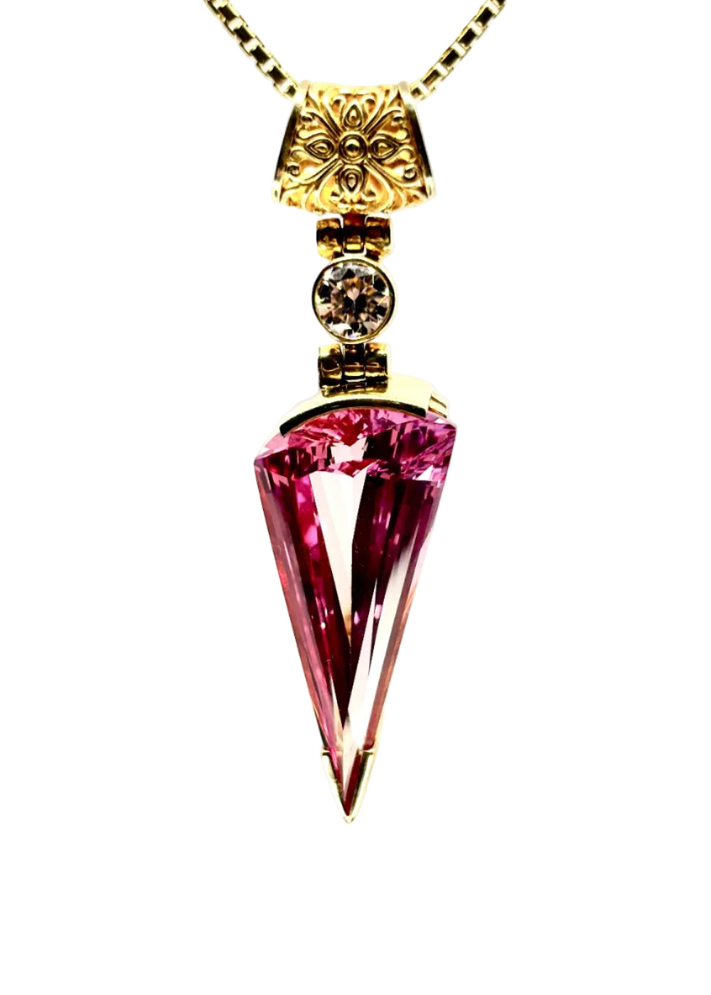 Imperial Pink Sapphire + Pink Moissanite Vibrational Gemstone Pendant