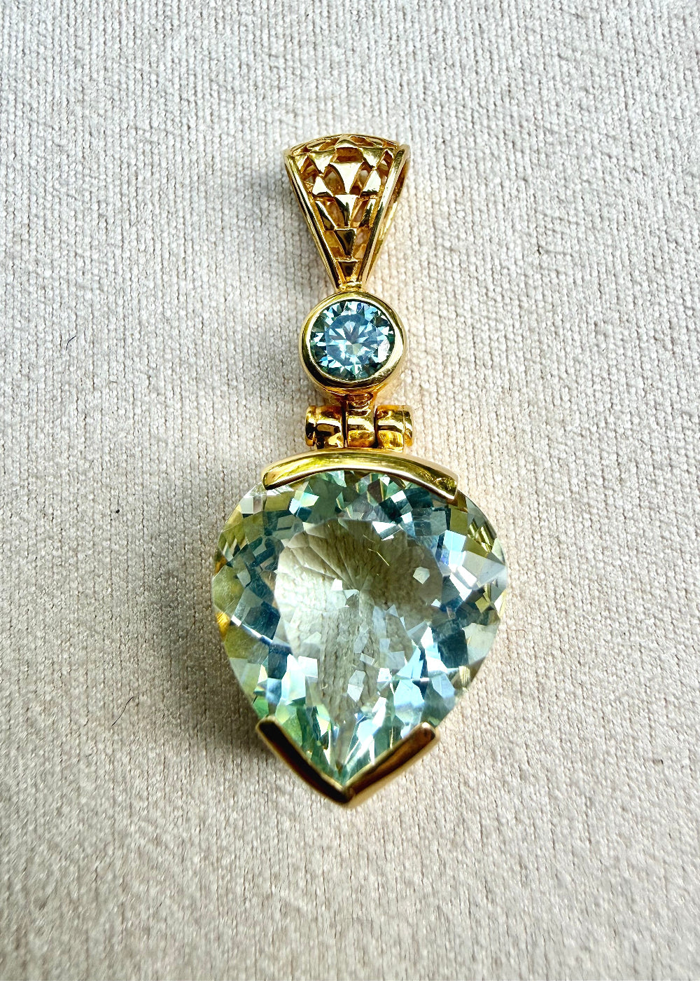 Seafoam Obsidian+ Moissanite, Fine Vibrational Gemstone Pendant