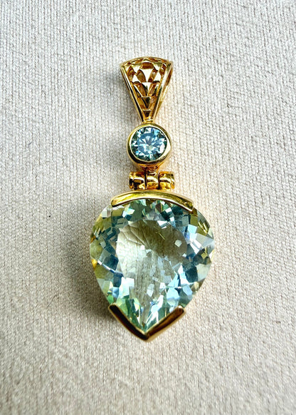 Seafoam Obsidian + Moissanite Fine Vibrational Gemstone Pendant
