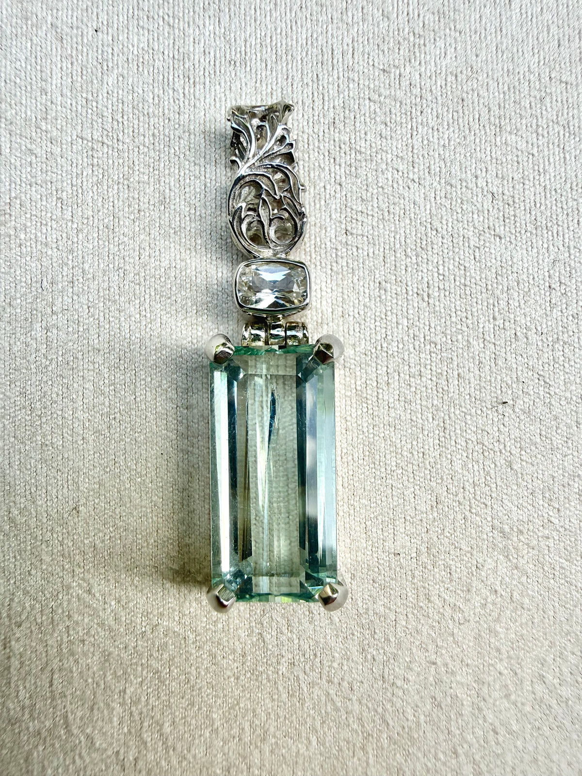 Seafoam Obsidian + Phenkite Fine Vibrational Gemstone Pendant