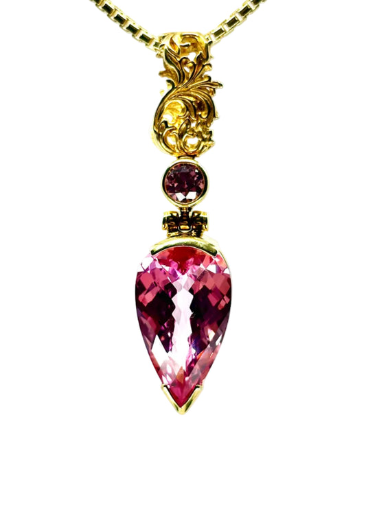 Imperial Pink Sapphire + Pink Moissanite Fine Vibrational Gemstone Pendant