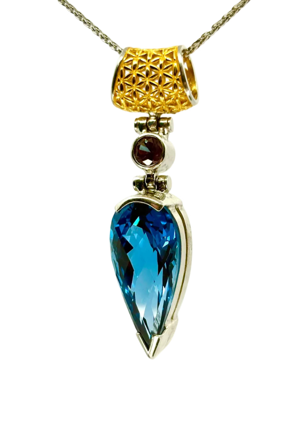 Blue Green Spinel + Alexandrite Chrysoberyl Vibrational Gemstone Pendant