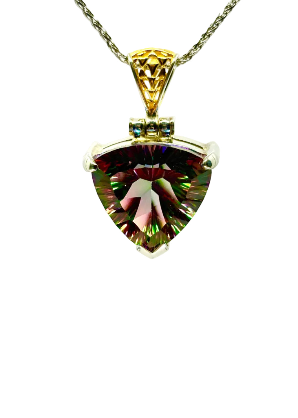 Peacock Mystic Quartz Fine Vibrational Gemstone Pendant