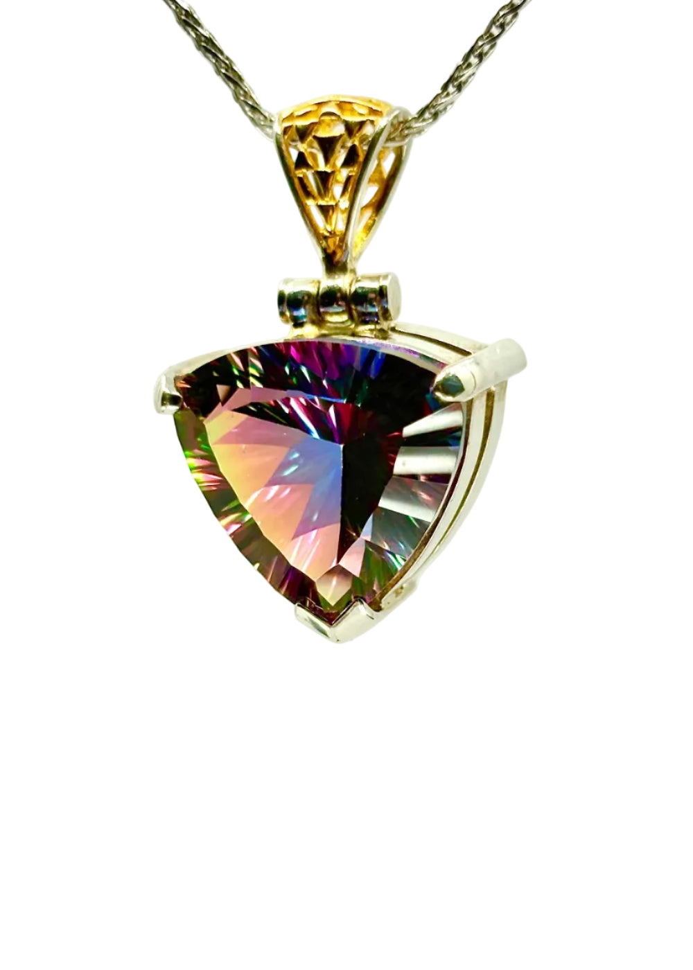 Peacock Mystic Quartz Fine Vibrational Gemstone Pendant