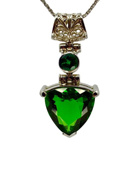 Green Obsidian + Biron Emerald Fine Vibrational Gemstone Pendant
