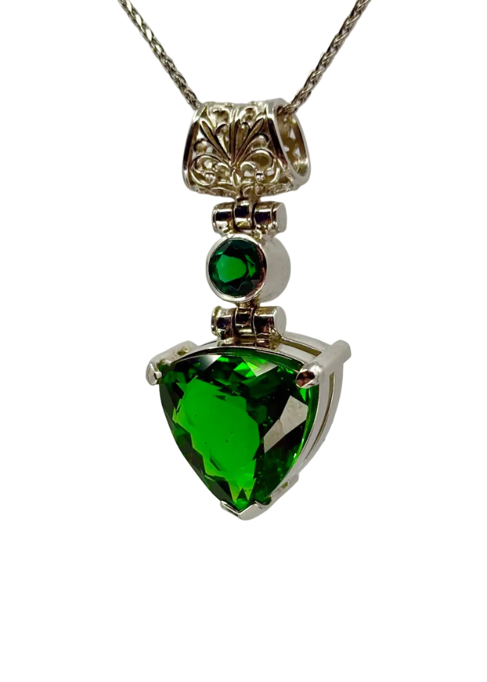 Green Obsidian + Biron Emerald Fine Vibrational Gemstone Pendant