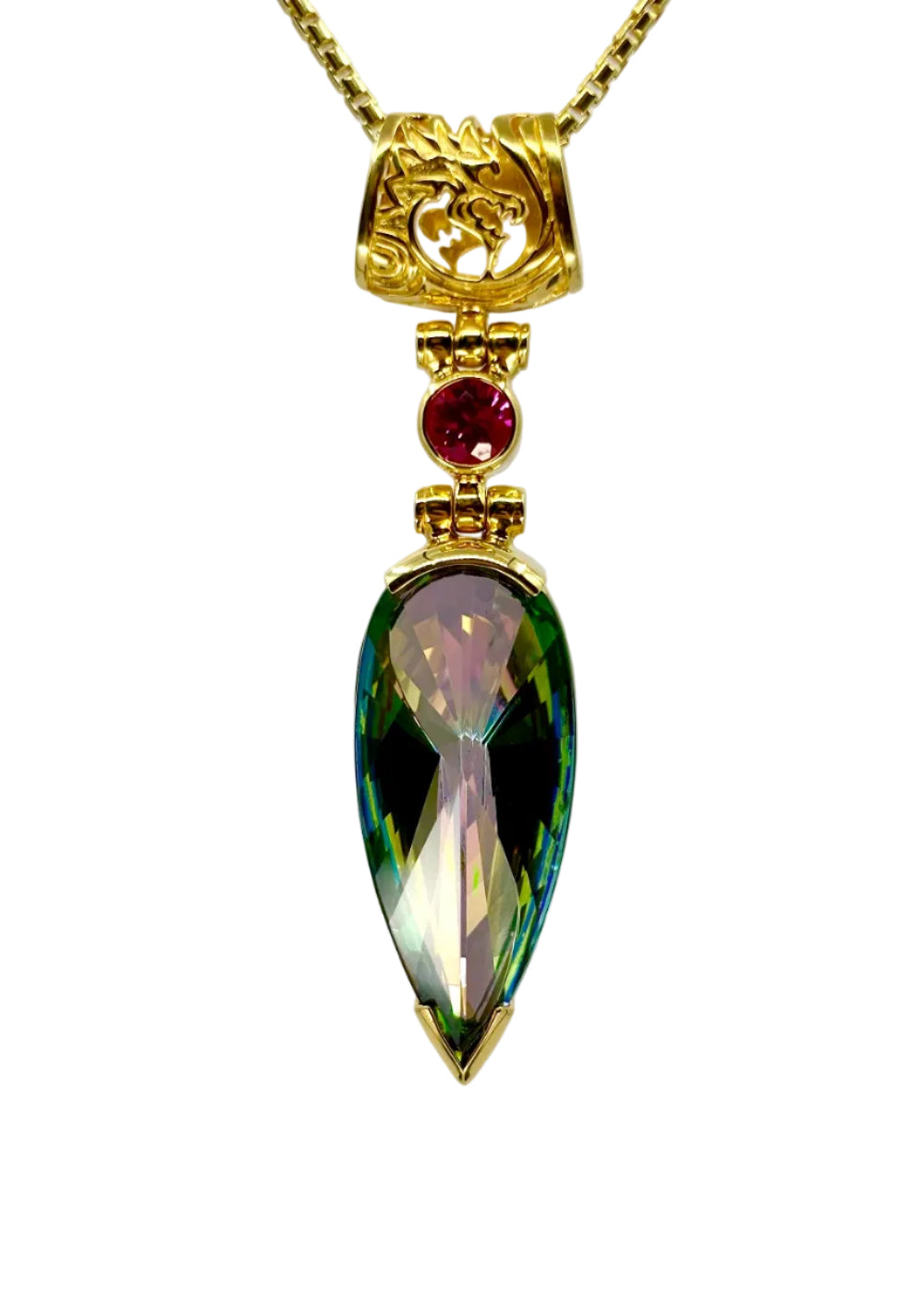 Luminous Heart Mystic Quartz + Pink Sapphire Fine Vibrational Gemstone Pendant