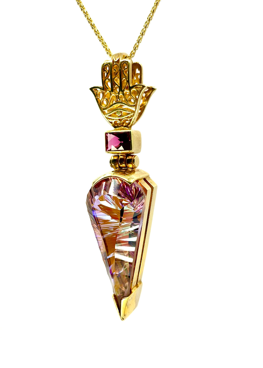 Sunstar Mystic Quartz + Rubilite Fine Vibrational Gemstone Pendant