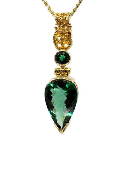 Green Hydro Quartz + Biron Emerald Vibrational Gemstone Pendant
