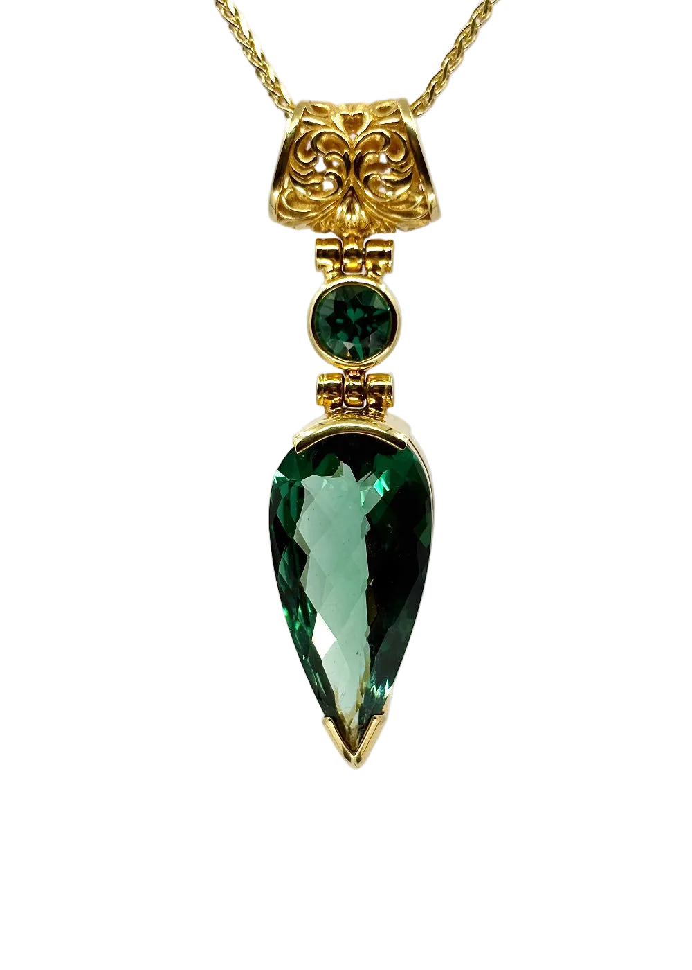 Green Hydro Quartz + Green Chrysoberyl Fine Vibrational Gemstone Pendant