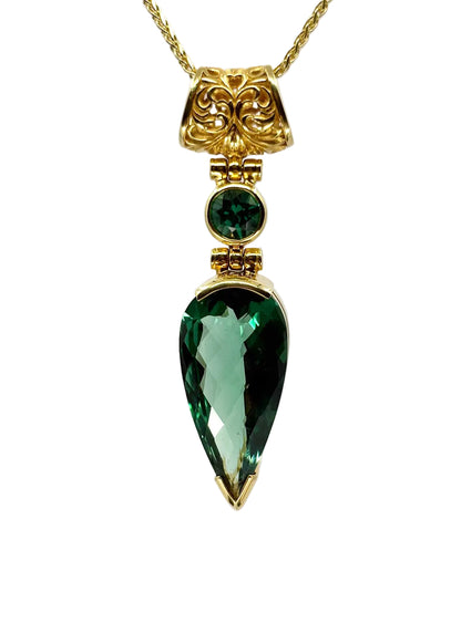 Green Hydro Quartz + Green Chrysoberyl Vibrational Gemstone Pendant