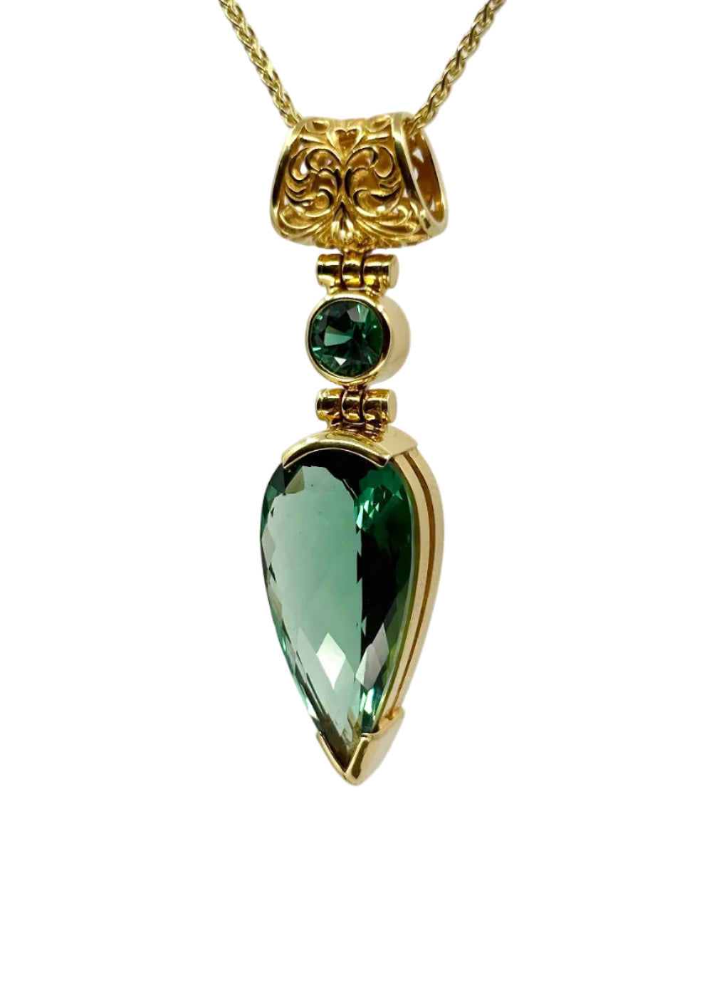 Green Hydro Quartz + Green Chrysoberyl Fine Vibrational Gemstone Pendant