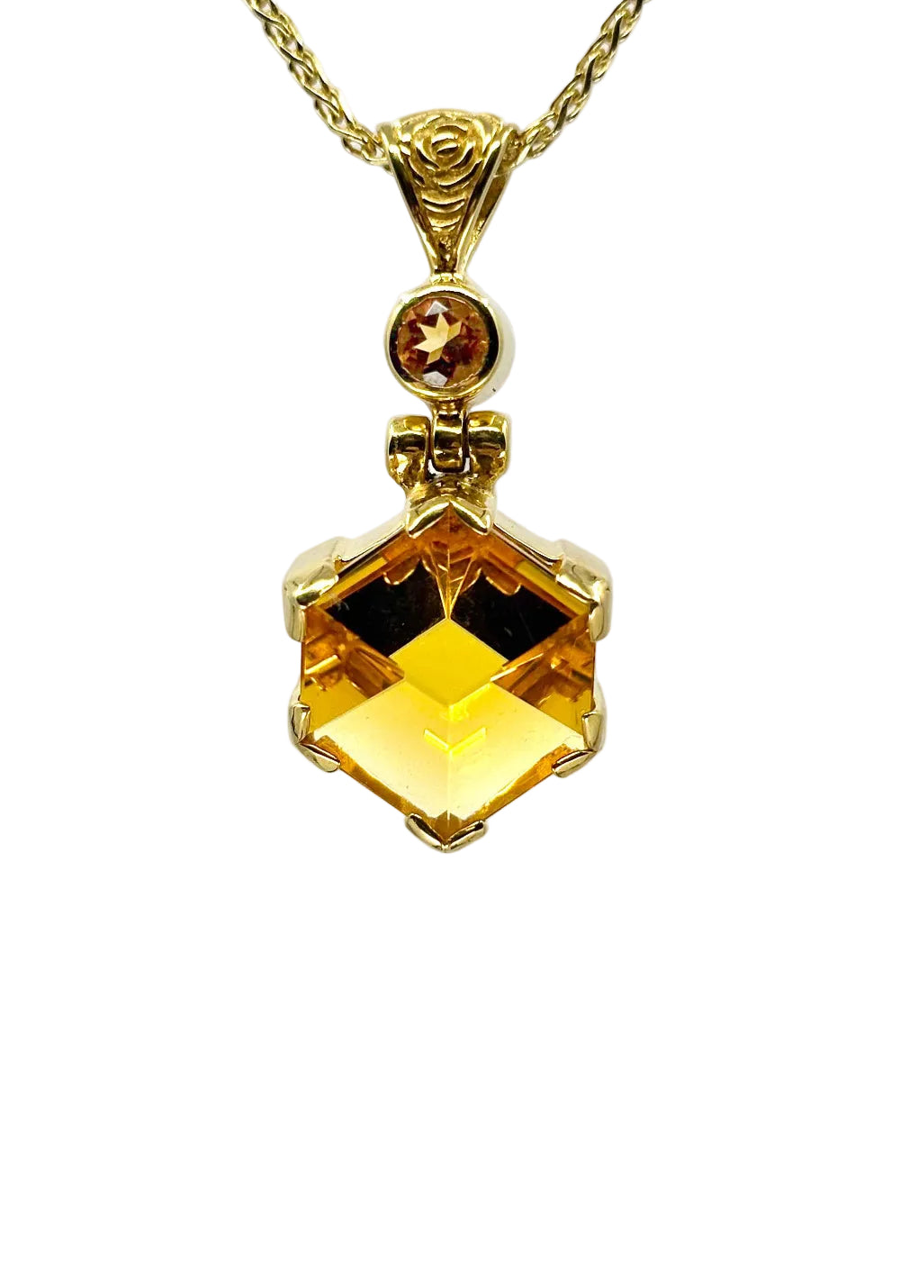 Golden Hydro Quartz Portal + Citrine Fine Vibrational Gemstone Pendant