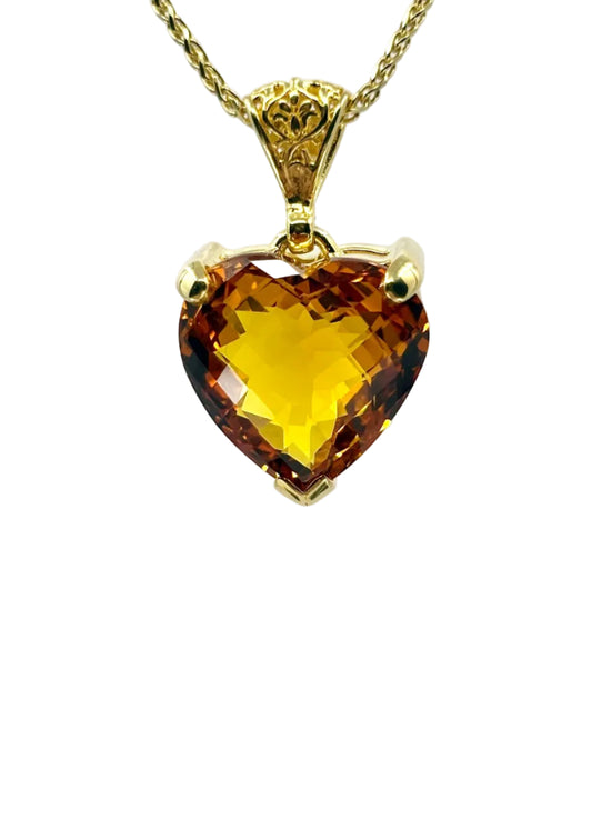 Cognac Sapphire Heart, Vibrational Gemstone Pendant