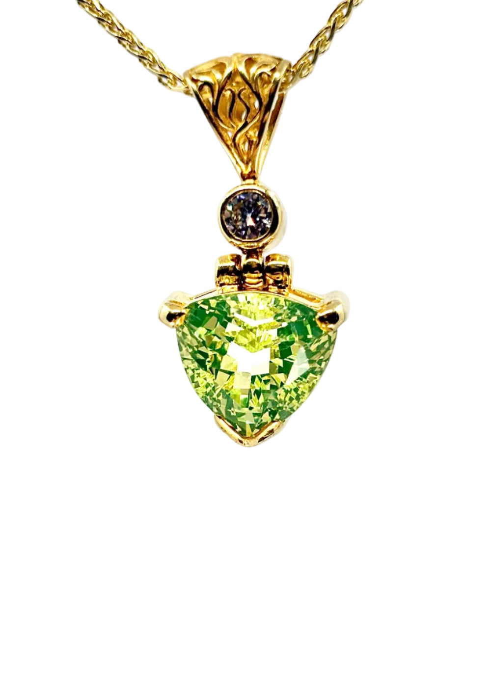 Mint Spinel + Moissanite Fine Vibrational Gemstone Pendant