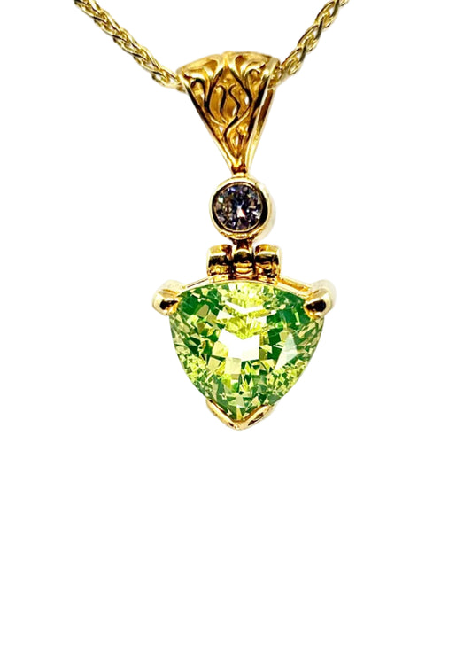 Mint Spinel + Moissanite Fine Vibrational Gemstone Pendant