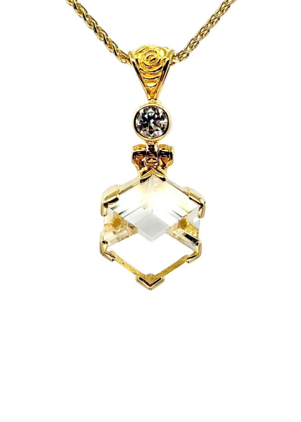 Portal Quartz + White Moissanite Fine Vibrational Gemstone Pendant