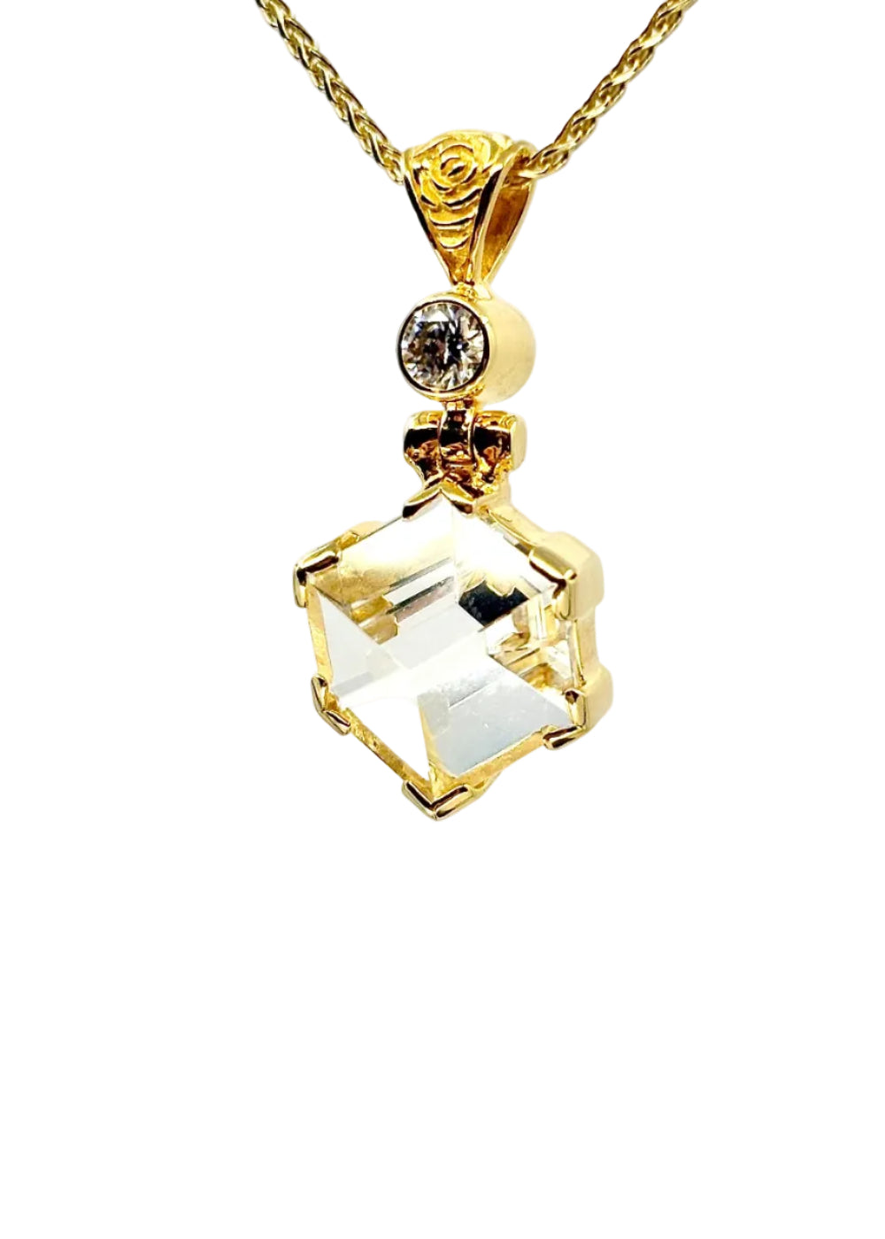 Portal Quartz + White Moissanite Fine Vibrational Gemstone Pendant