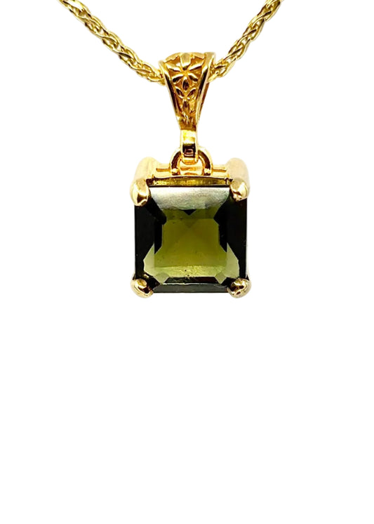 Faceted Moldavite Fine Vibrational Gemstone Pendant