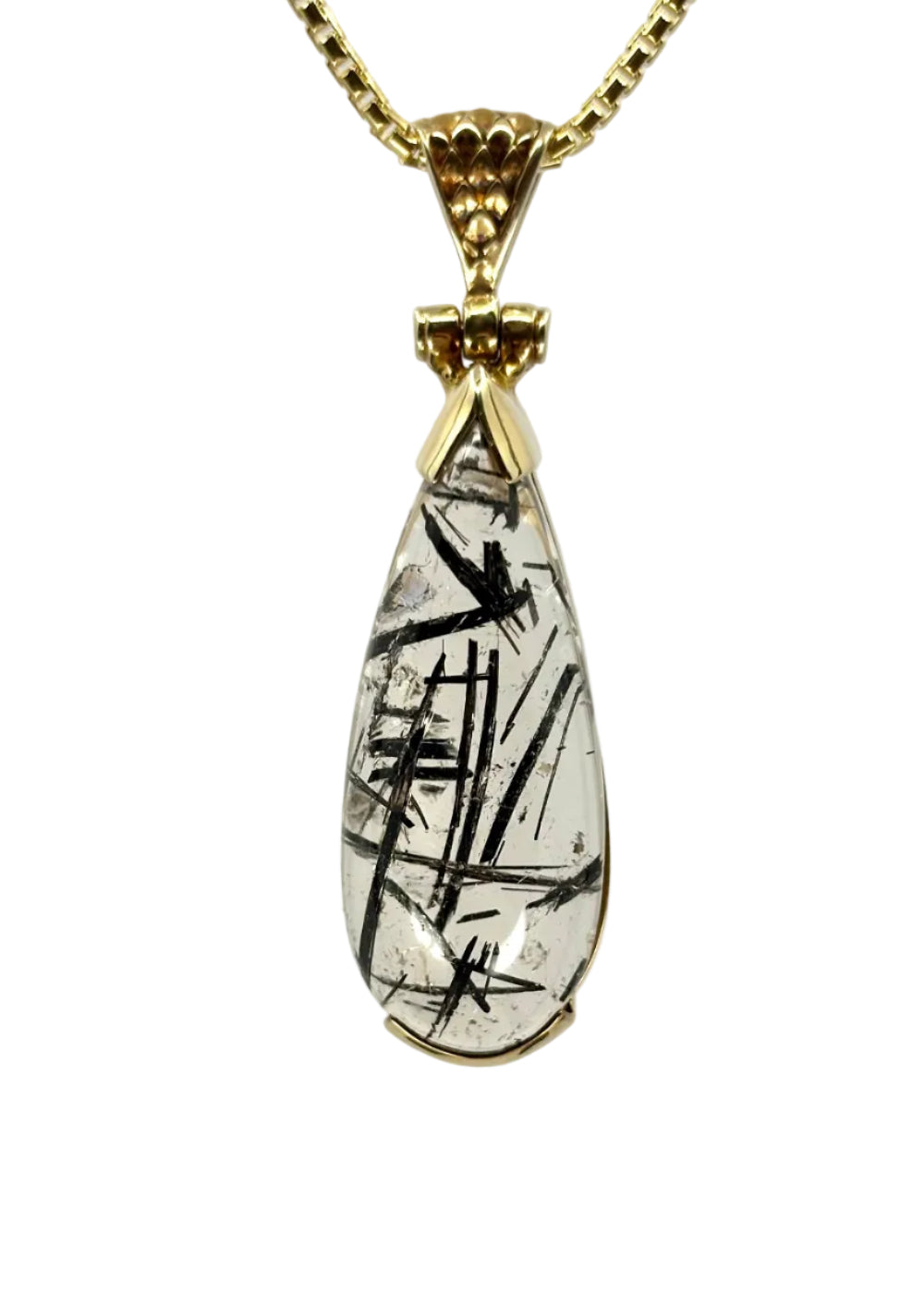 Rutilated Black Tourmaline in Quartz Vibrational Gemstone Pendant
