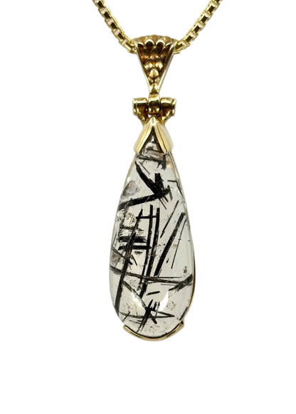 Rutilated Black Tourmaline in Quartz Vibrational Gemstone Pendant
