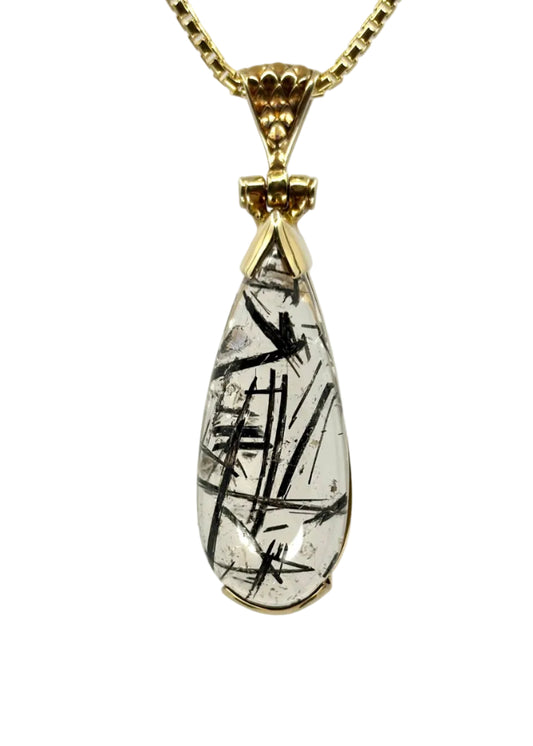 Rutilated Black Tourmaline in Quartz Vibrational Gemstone Pendant