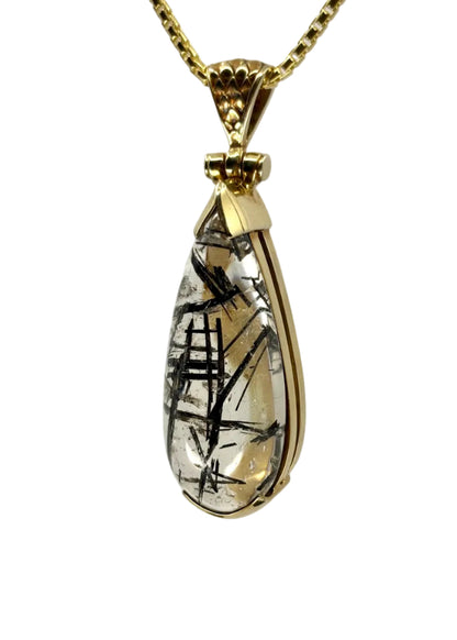 Rutilated Black Tourmaline in Quartz Vibrational Gemstone Pendant