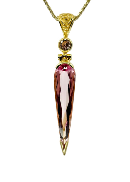 Crystalline Pink Beryl +Pink YAG Vibrational Gemstone Pendant