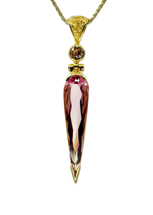 Crystalline Pink Beryl +Pink YAG Vibrational Gemstone Pendant