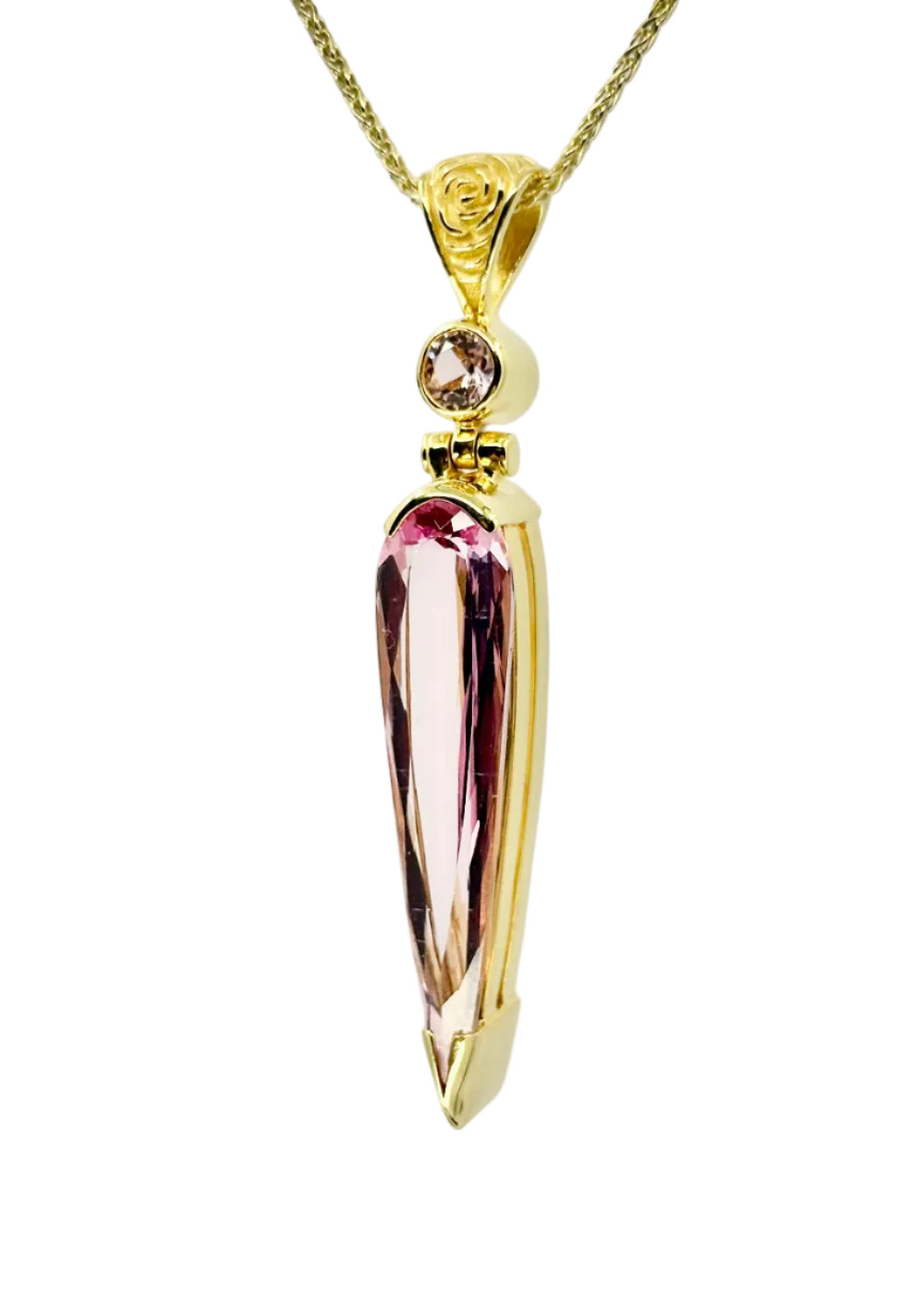 Crystalline Pink Beryl +Pink YAG Vibrational Gemstone Pendant