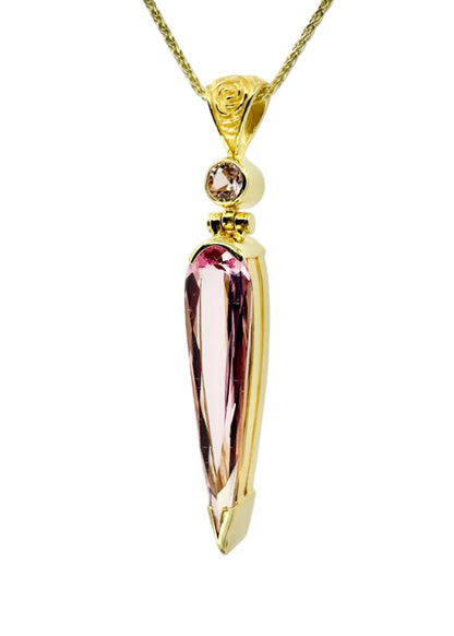Crystalline Pink Beryl +Pink YAG Vibrational Gemstone Pendant