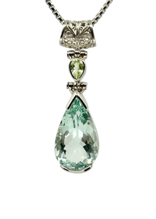 Seafoam Obsidian + Mint Spinel Vibrational Gemstone Pendant