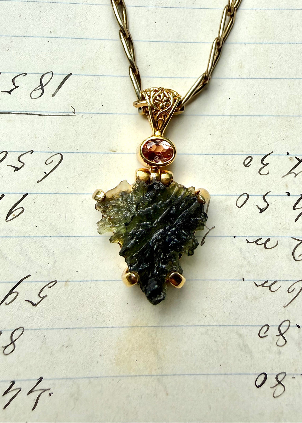 Bezednice Moldavite +  Imperial Topaz, Fine Vibrational Gemstone Pendant