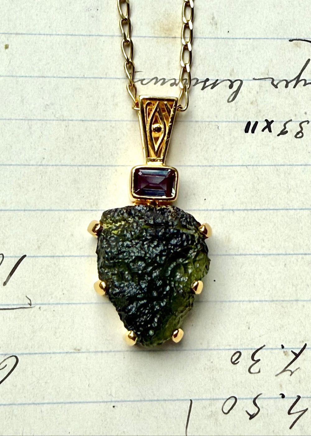 Moldavite + Alexandrite Crysoberyl Fine Vibrational Gemstone Pendant *