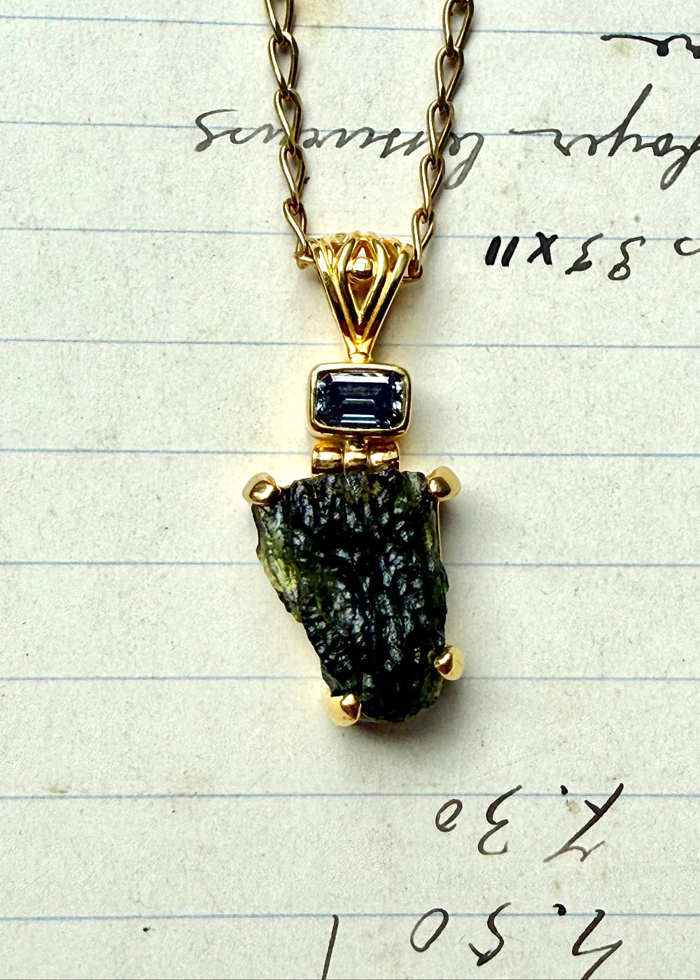 Moldavite + Black Moisanite Fine Vibrational Gemstone Pendant