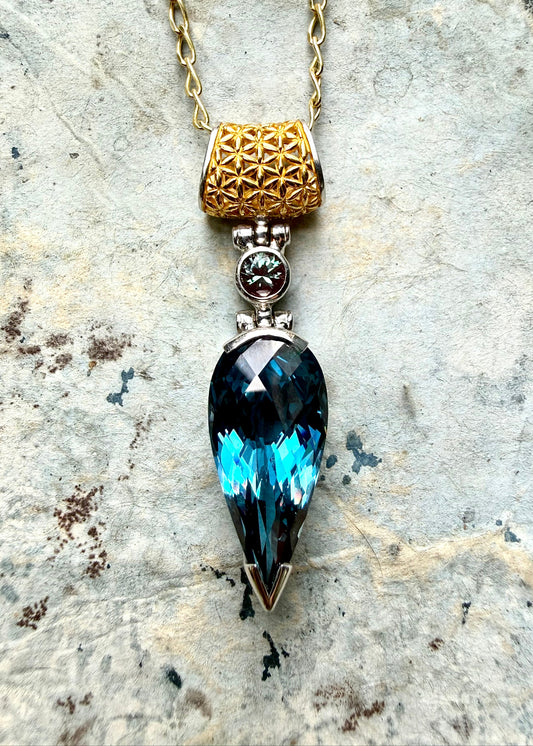 Blue Green Spinel + Alexandrite Chrysoberyl Vibrational Gemstone Pendant