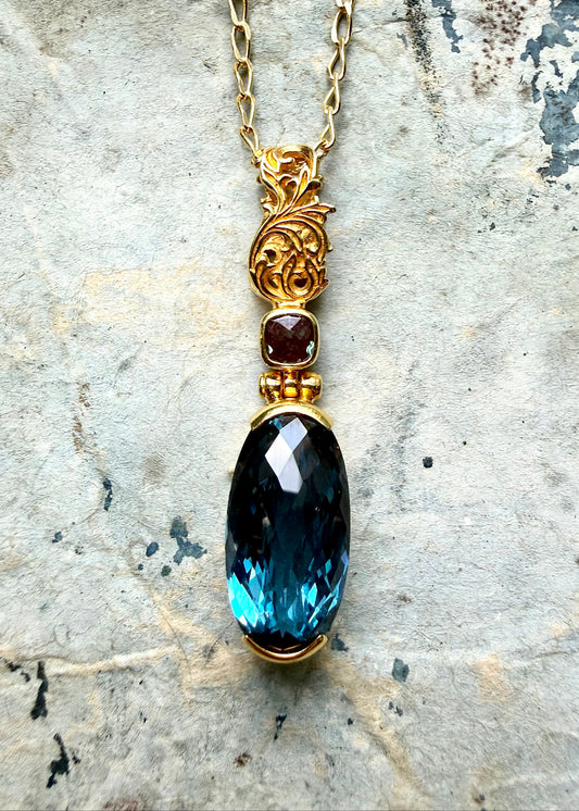 Blue Green Spinel + Alexandrite Chrysoberyl Fine Vibrational Gemstone Pendant