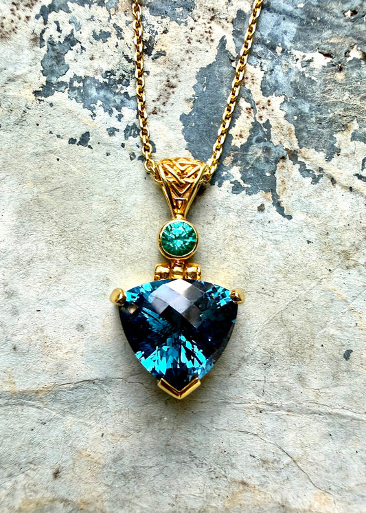Blue Green Spinel + Yag Paraiba Fine Vibrational Gemstone Pendant