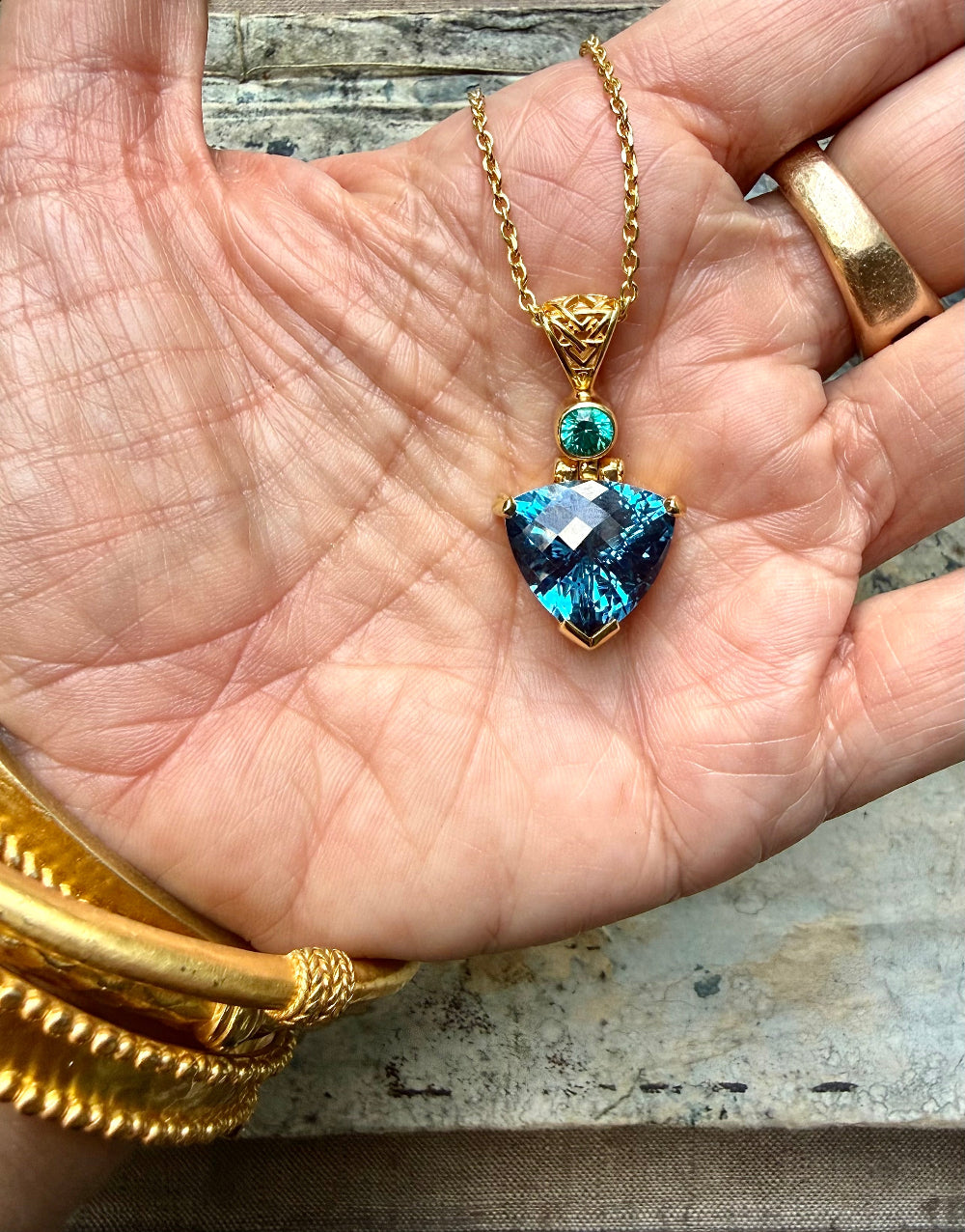 Blue Green Spinel + Yag Paraiba Fine Vibrational Gemstone Pendant
