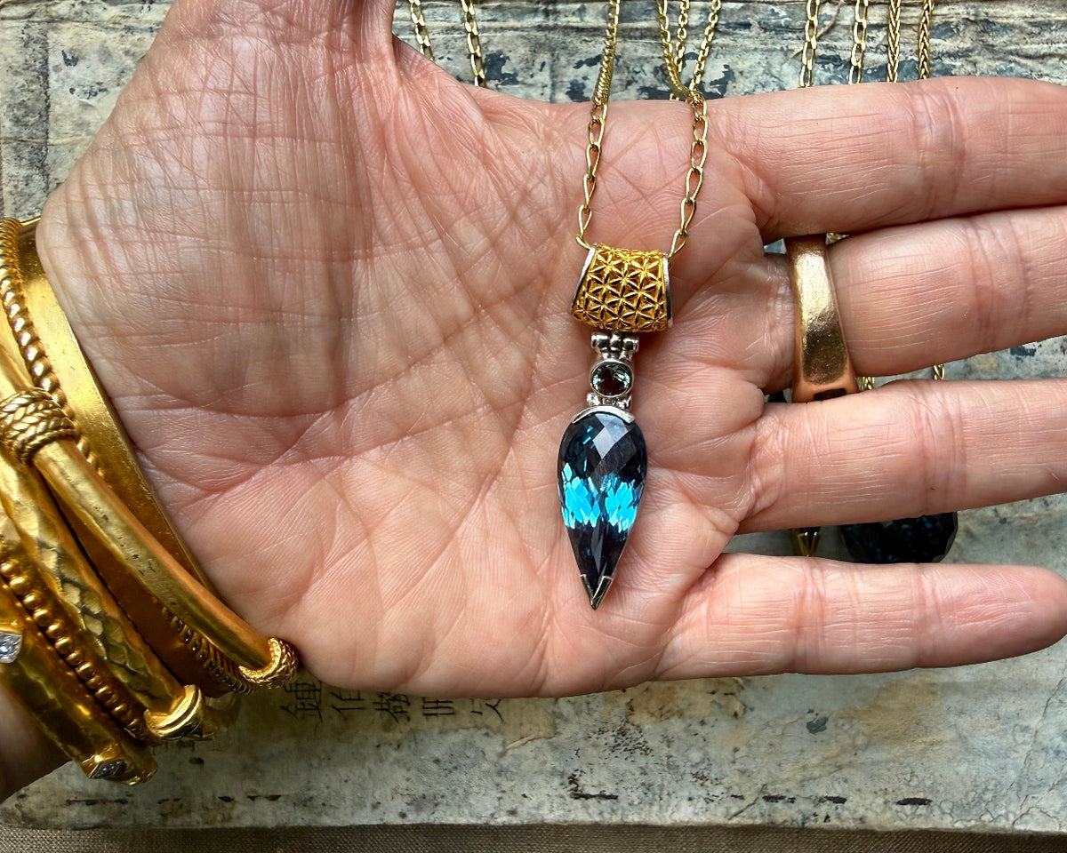 Blue Green Spinel + Alexandrite Chrysoberyl Vibrational Gemstone Pendant