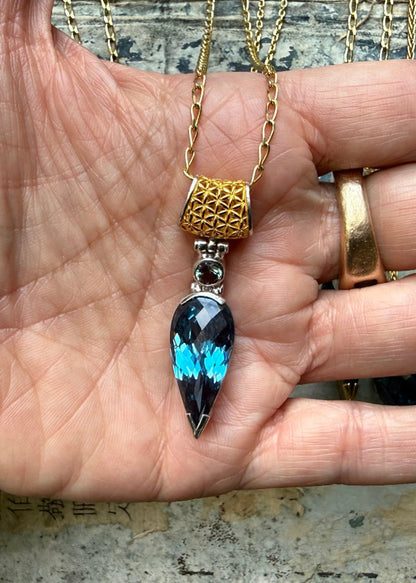 Blue Green Spinel + Alexandrite Chrysoberyl Vibrational Gemstone Pendant