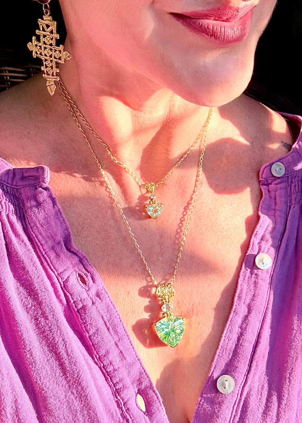 Mint Spinel + Moissanite Vibrational Gemstone Pendant