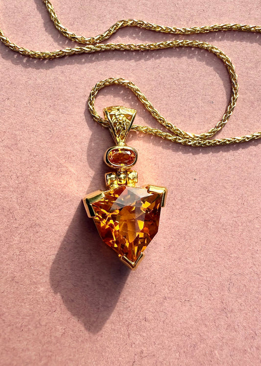Citrine + Orange Sapphire Dragon Bale Fine Vibrational Gemstone Pendant
