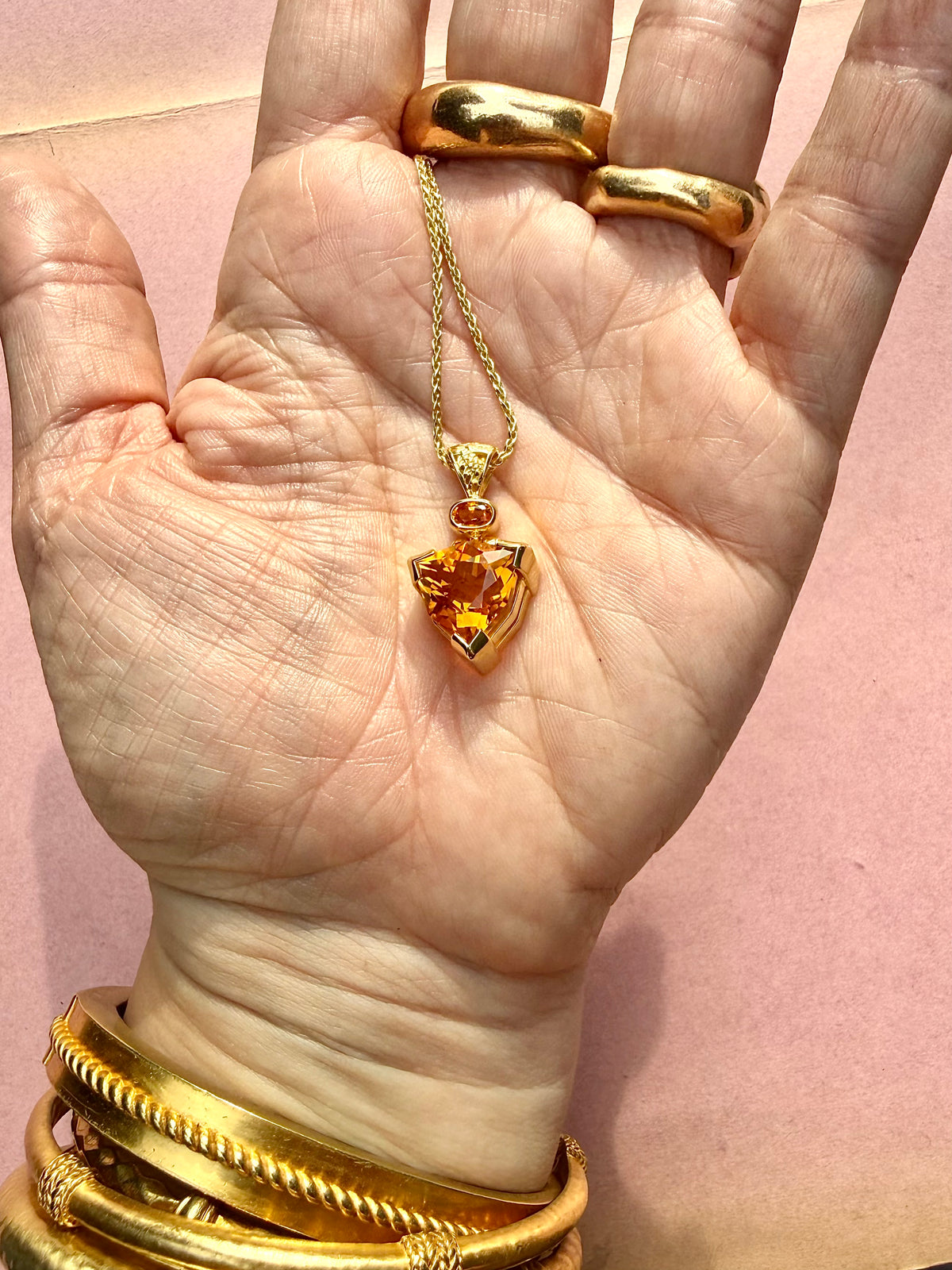 Citrine + Orange Sapphire Dragon Bale Fine Vibrational Gemstone Pendant