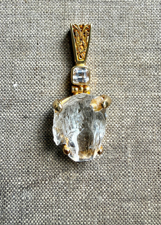 Raw Goshenite + Danburite Fine Vibrational Gemstone Pendant