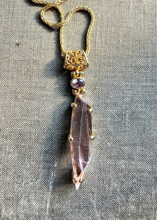 Raw Kunzite x2 Fine Vibrational Gemstone Pendant